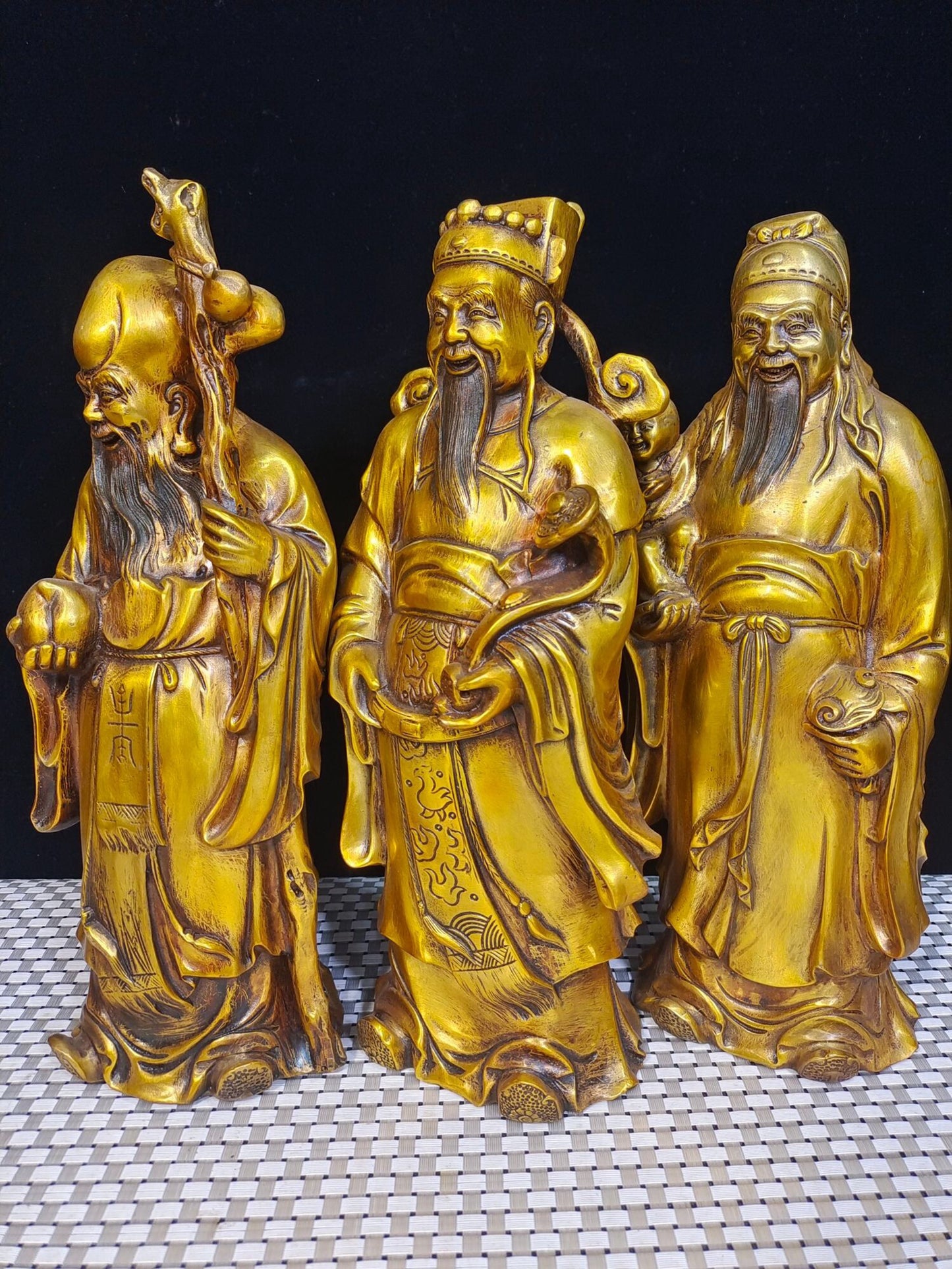 Chinese antique pure copper "Three Stars of Fortune, Wealth, and Longevity"