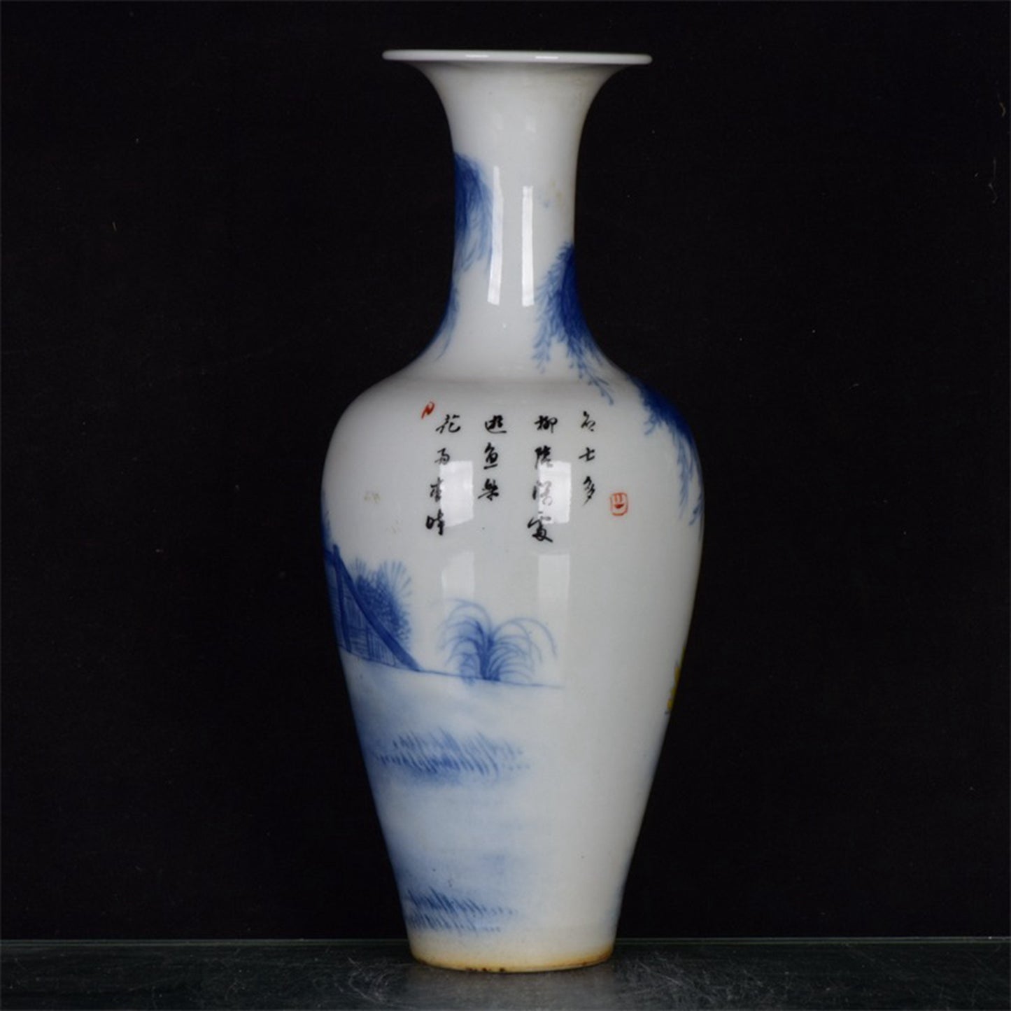 Chinese antique blue and white character story patterned vase