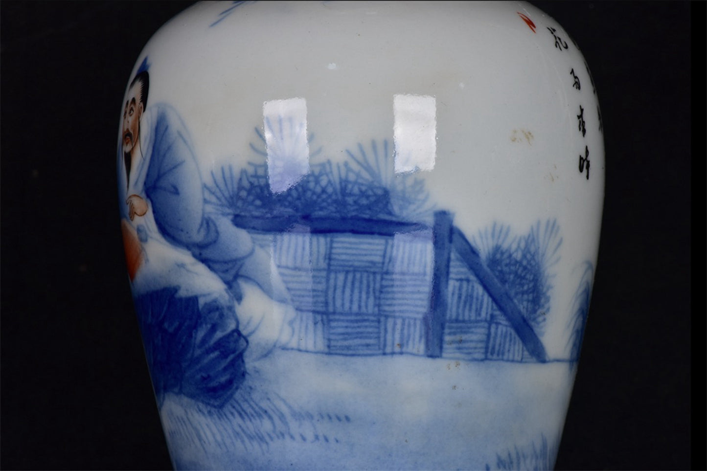Chinese antique blue and white character story patterned vase