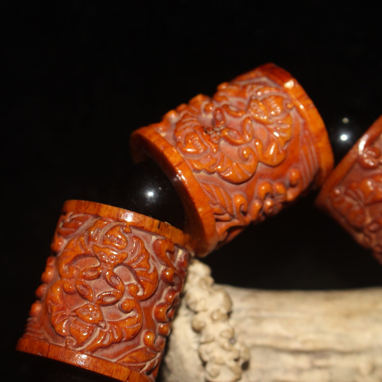 Chinese antique pure cow bone bucket bead carved bracelet