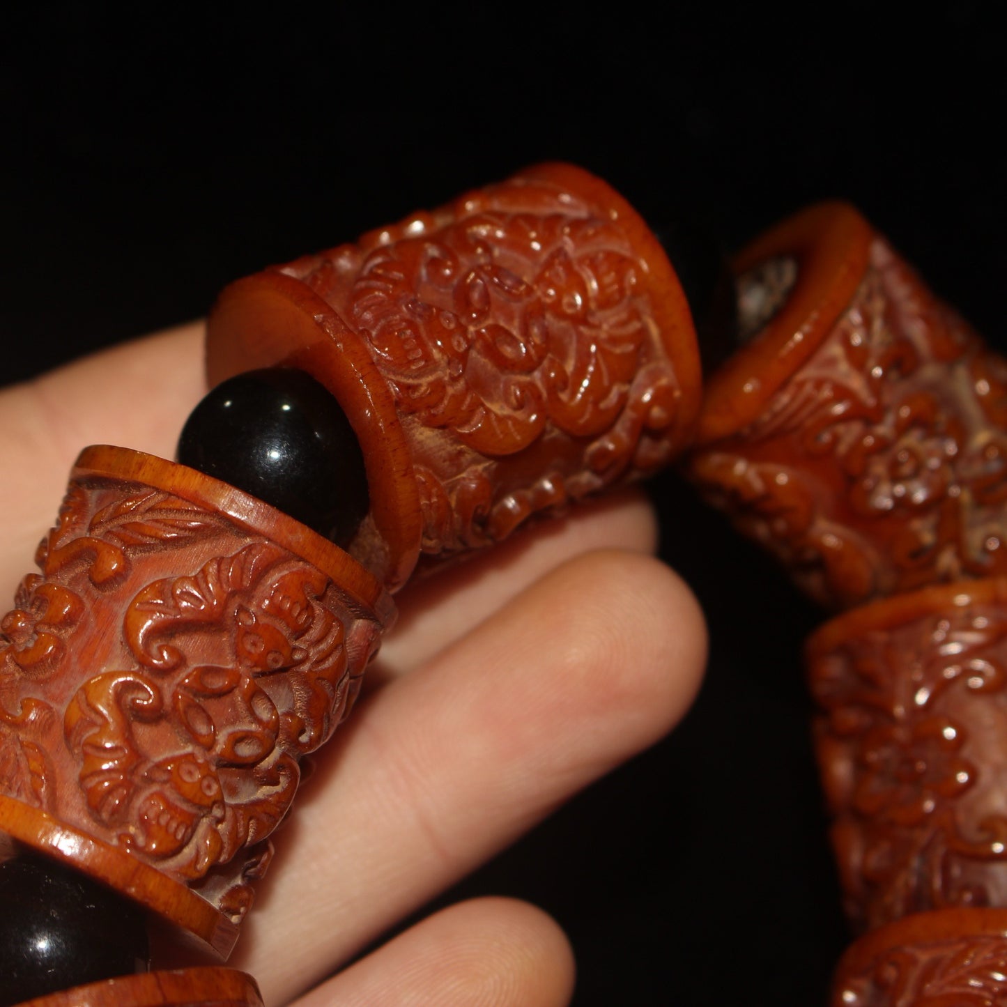 Chinese antique pure cow bone bucket bead carved bracelet