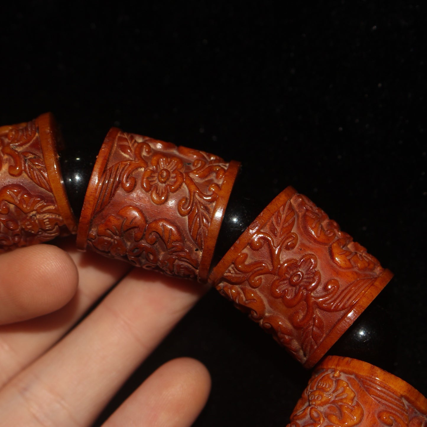 Chinese antique pure cow bone bucket bead carved bracelet