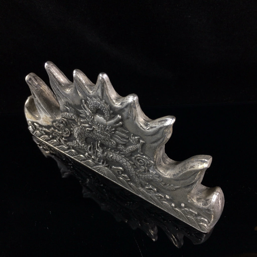 Silver plated single dragon pen holder