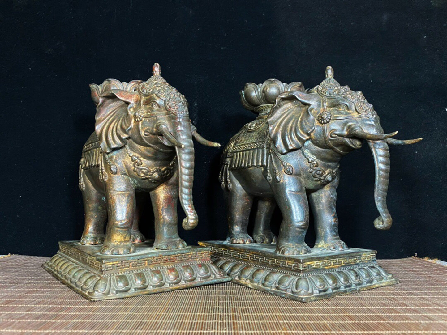 A pair of Chinese antique pure copper elephant lotus wax stands