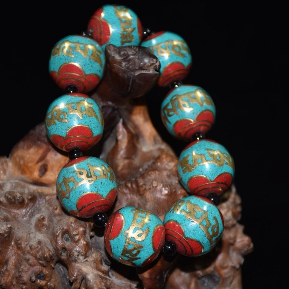 Chinese Antique Red Pine Green Pine Tibetan Handstring