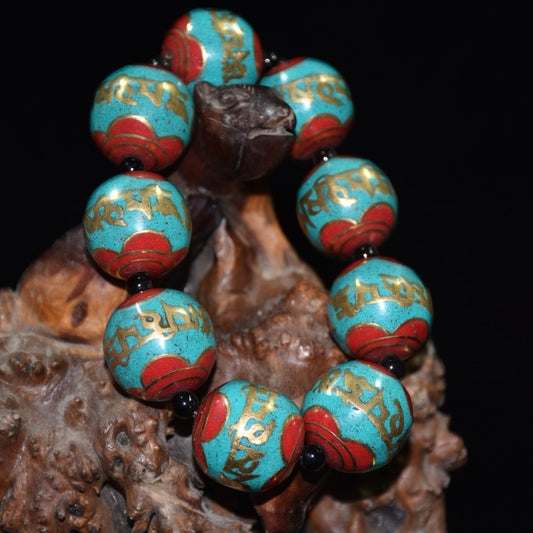 Chinese Antique Red Pine Green Pine Tibetan Handstring