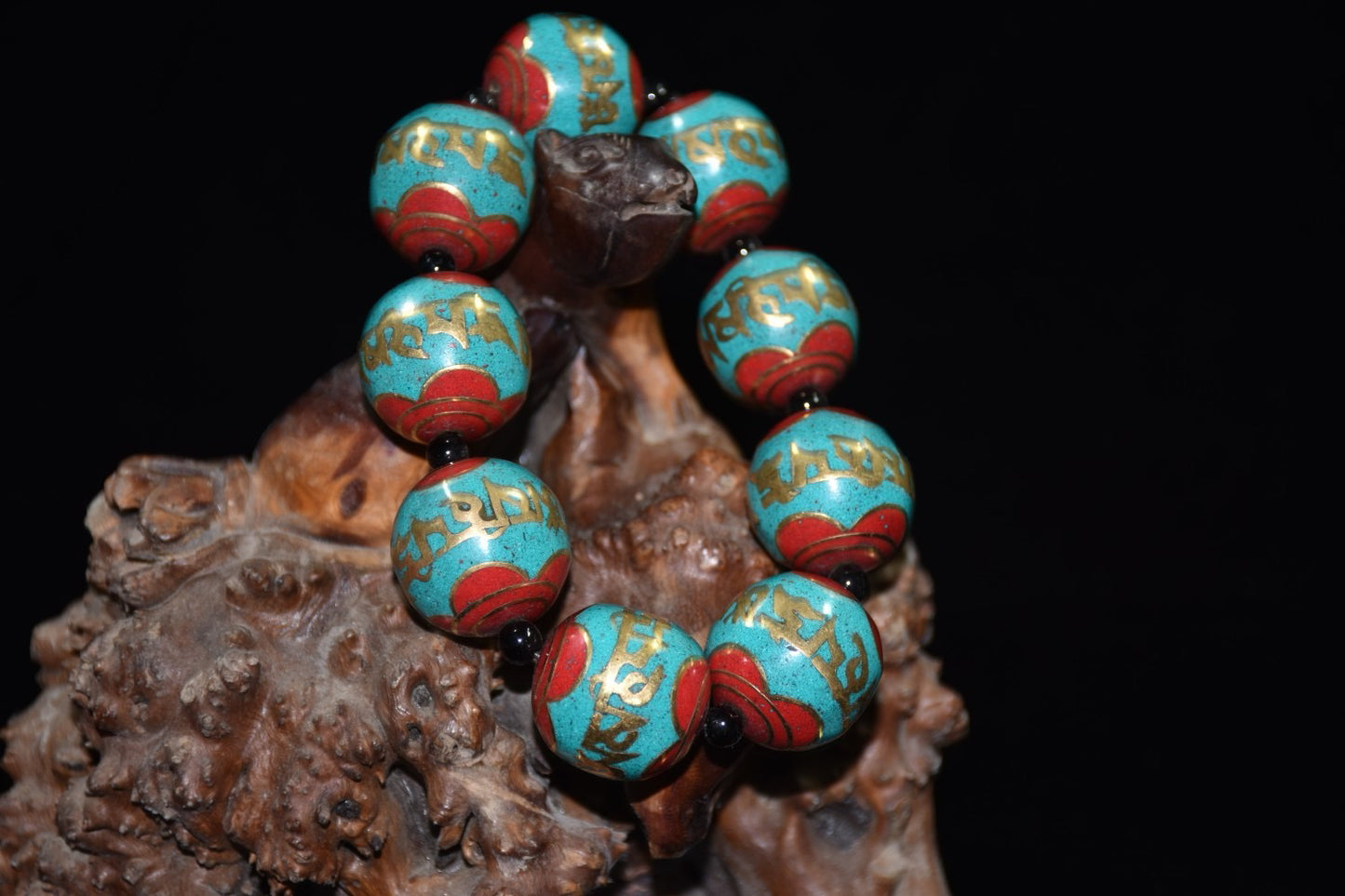 Chinese Antique Red Pine Green Pine Tibetan Handstring