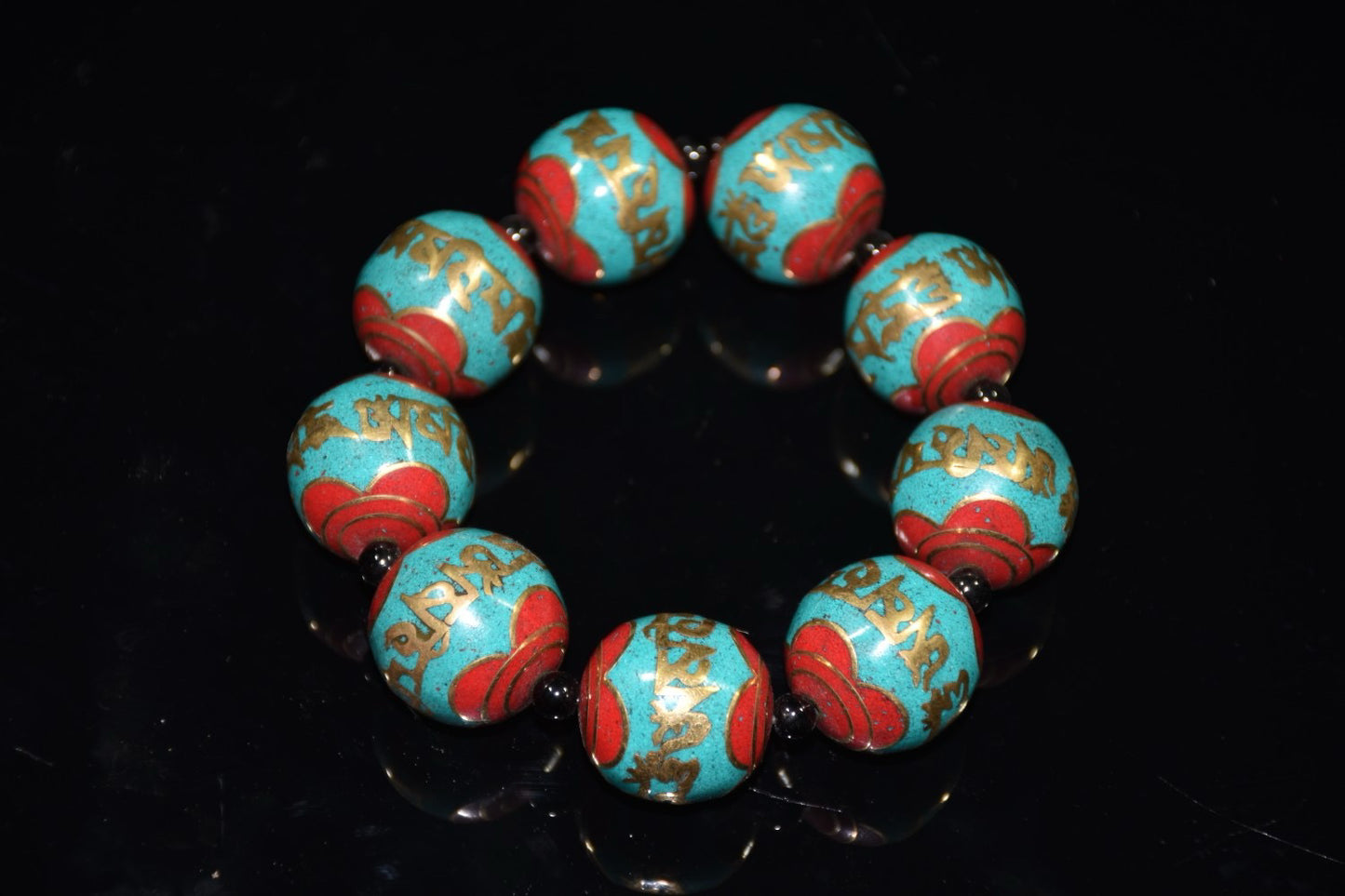 Chinese Antique Red Pine Green Pine Tibetan Handstring