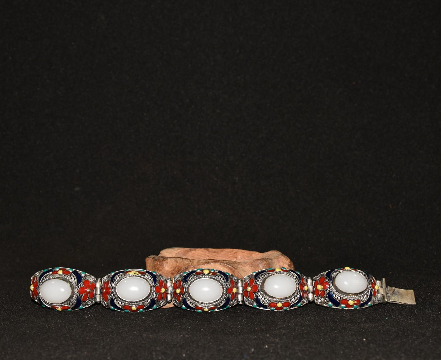 Chinese antique white copper cloisonne inlaid with white jade and gemstone bracelets