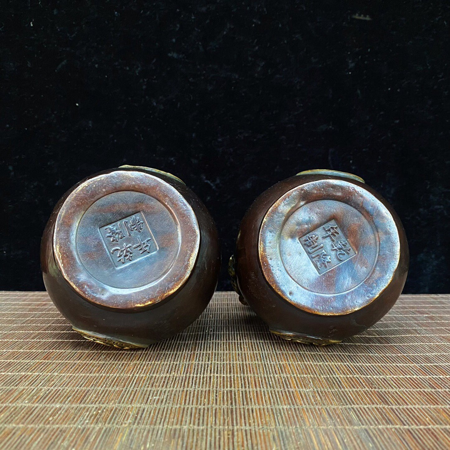 A pair of Chinese antique pure copper pixiu gourds