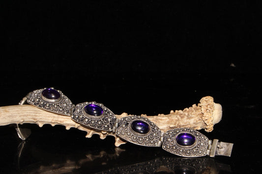 Chinese antique white copper inlaid zircon gemstone bracelet