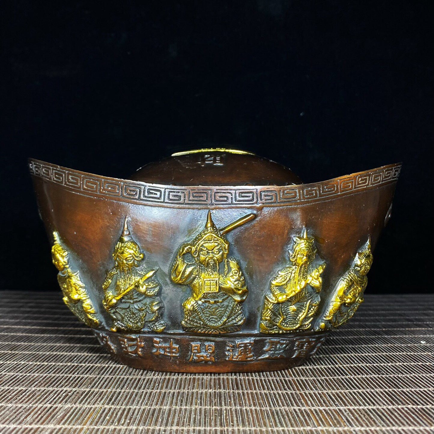Chinese Antique Pure Copper Five Way Wealth God Kai Yun Da Yuanbao