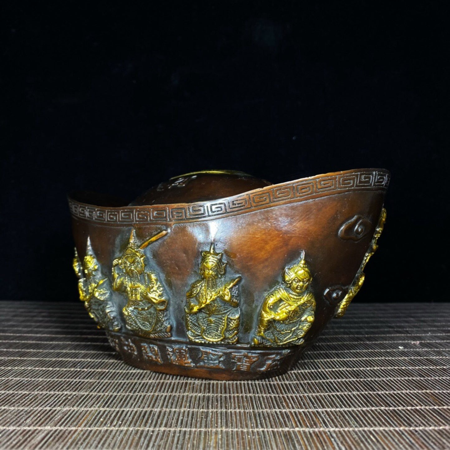 Chinese Antique Pure Copper Five Way Wealth God Kai Yun Da Yuanbao