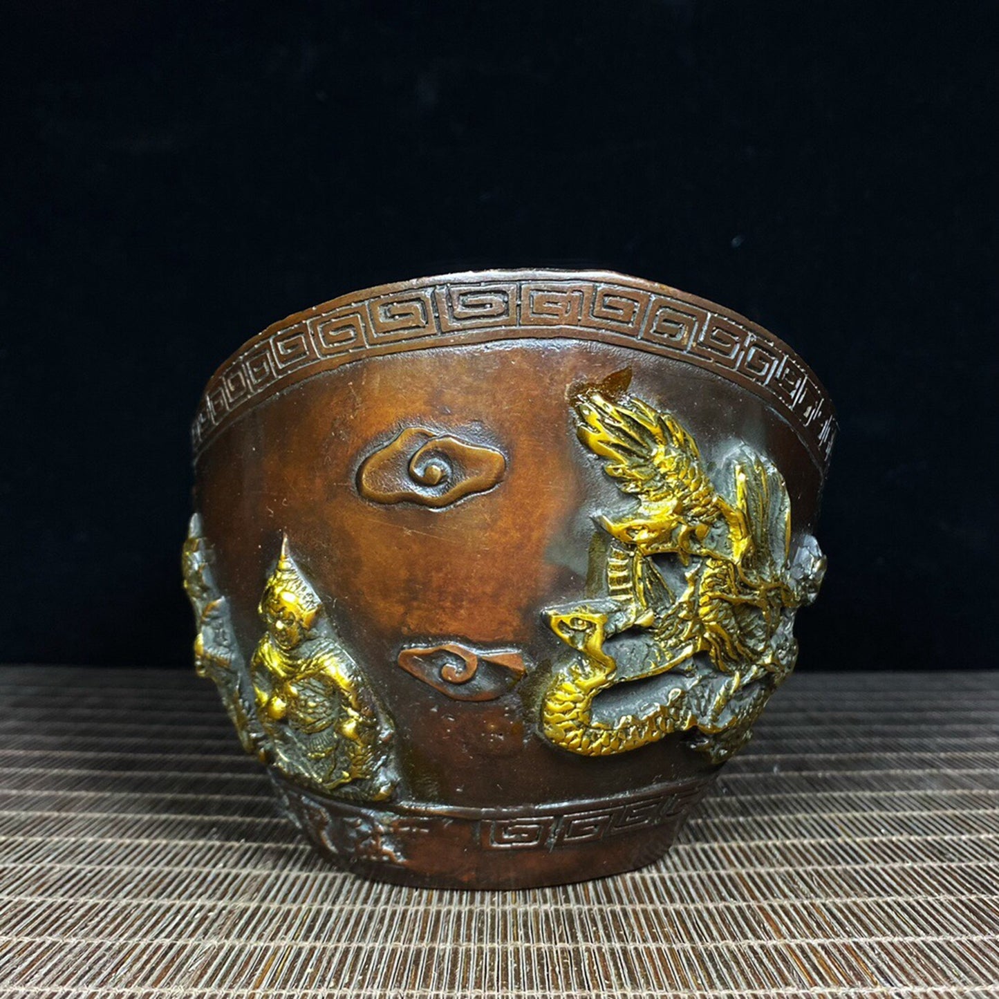 Chinese Antique Pure Copper Five Way Wealth God Kai Yun Da Yuanbao