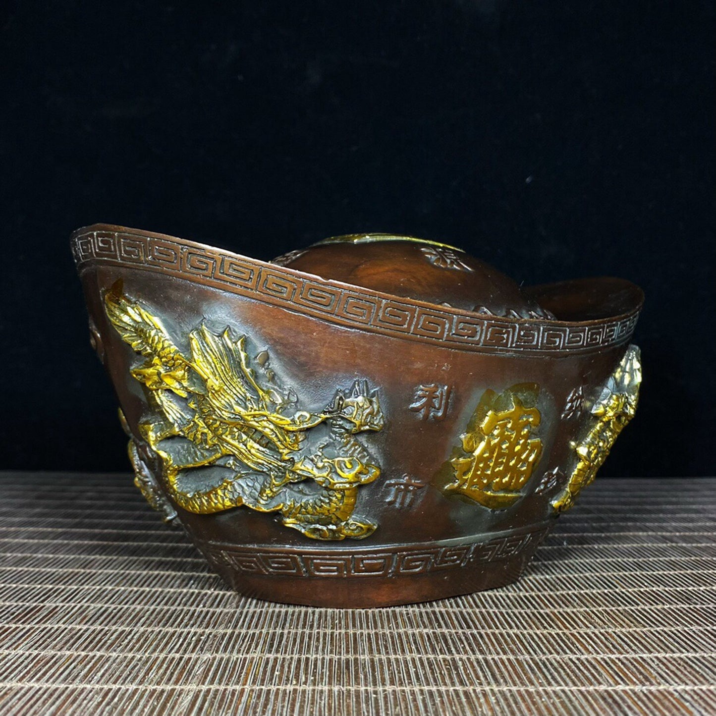 Chinese Antique Pure Copper Five Way Wealth God Kai Yun Da Yuanbao