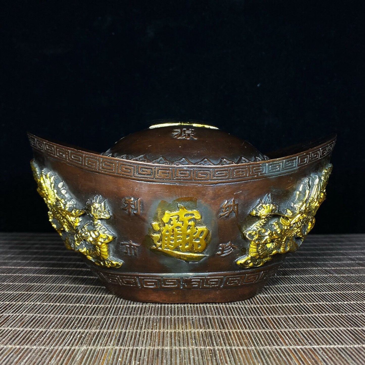 Chinese Antique Pure Copper Five Way Wealth God Kai Yun Da Yuanbao