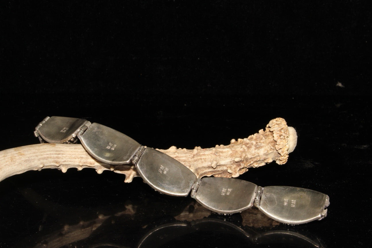 Chinese antique white copper inlaid zircon gemstone bracelet
