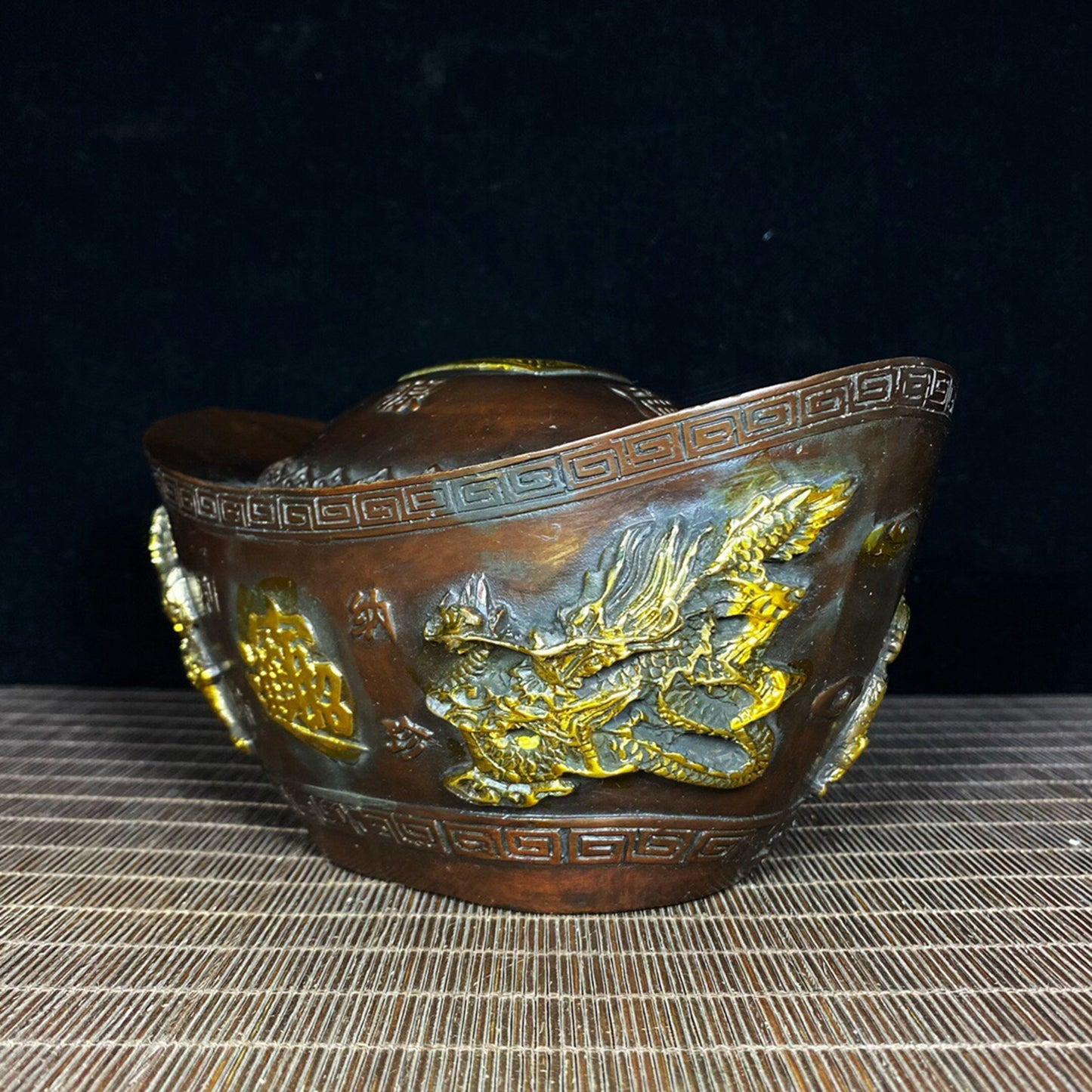 Chinese Antique Pure Copper Five Way Wealth God Kai Yun Da Yuanbao