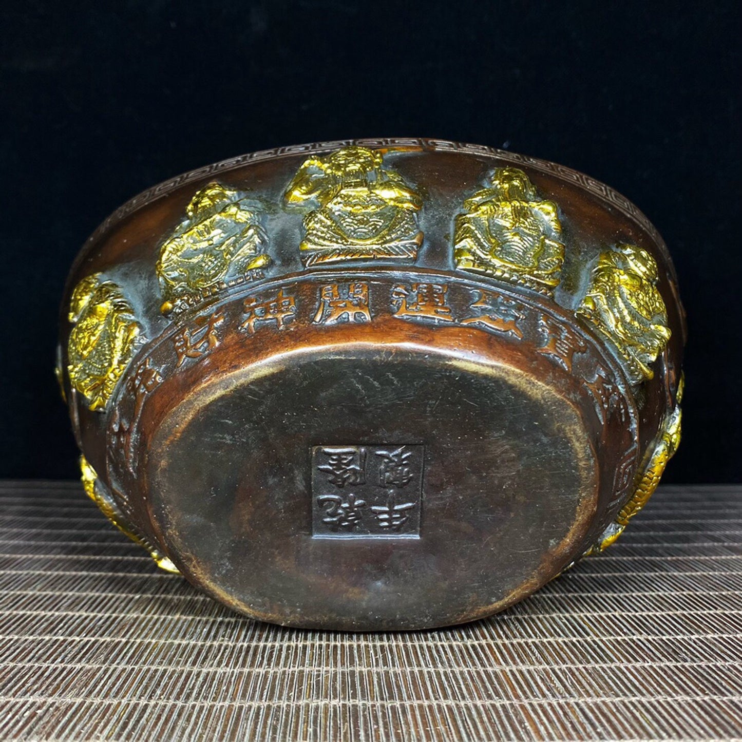 Chinese Antique Pure Copper Five Way Wealth God Kai Yun Da Yuanbao