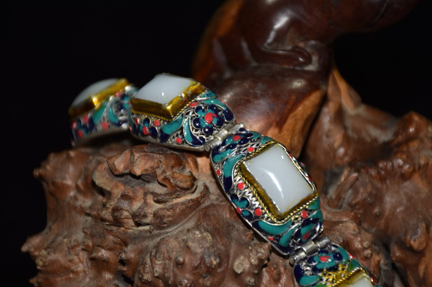 Copper inlaid imitation white jade gold-plated cloisonne bracelet ornament