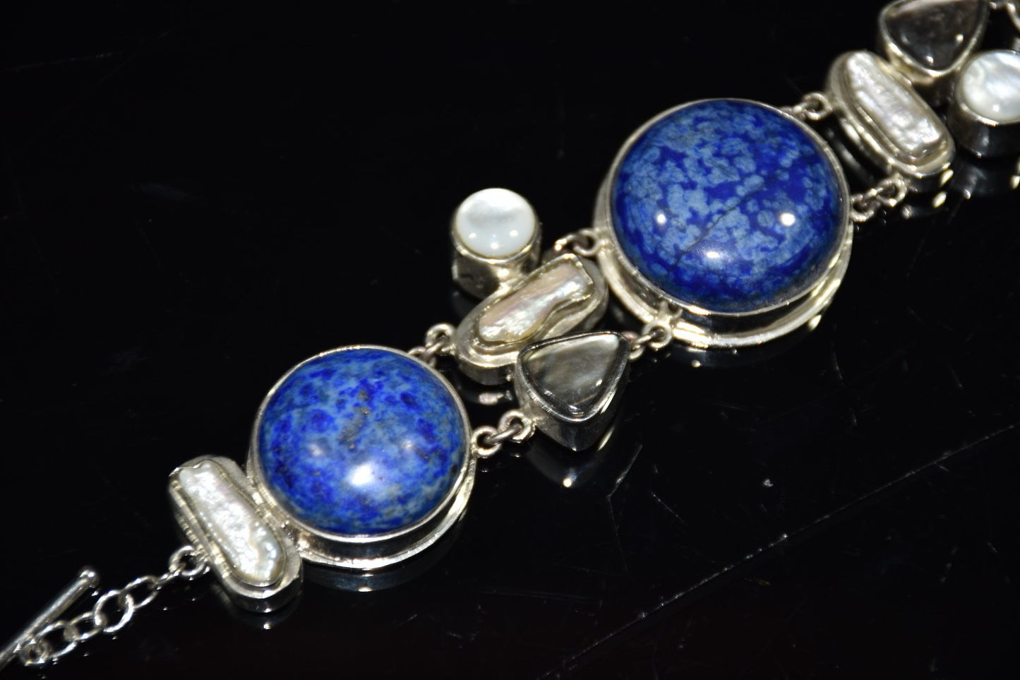Chinese antique silver inlaid lapis lazuli shell bracelet ornament