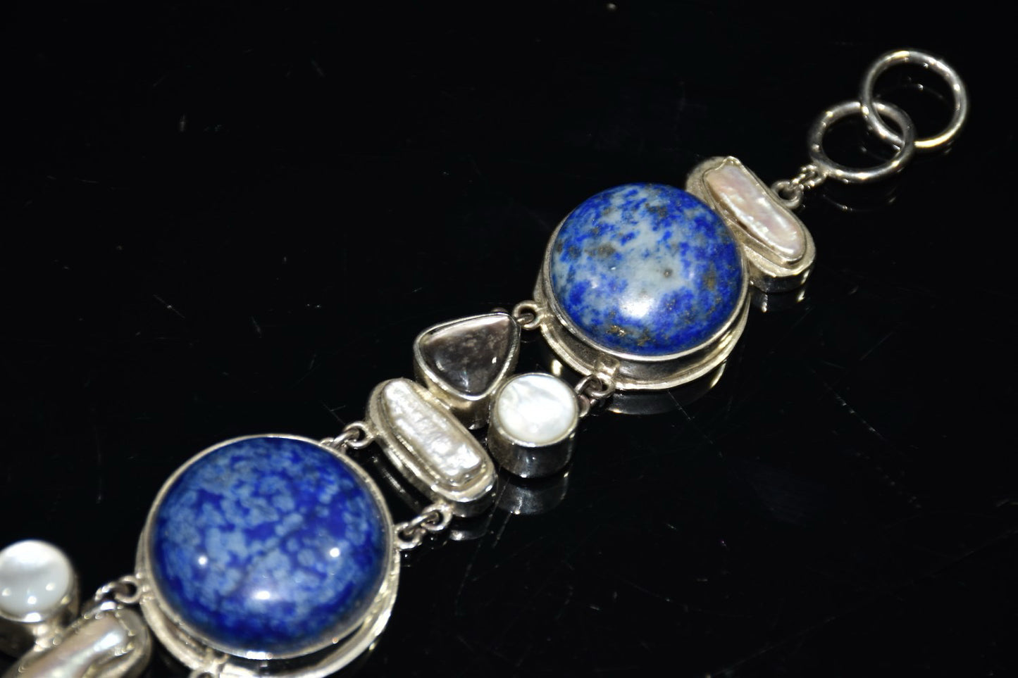 Chinese antique silver inlaid lapis lazuli shell bracelet ornament