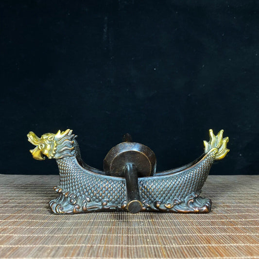 Chinese Antique Pure Copper Little Dragon Boat Medicine Twist