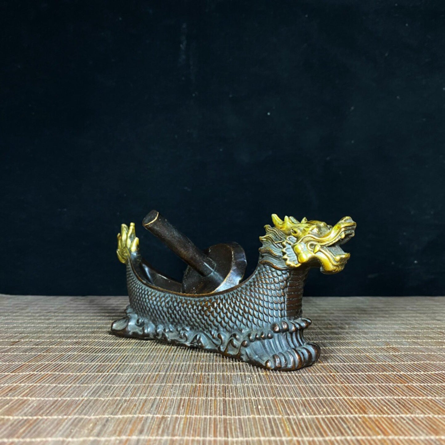 Chinese Antique Pure Copper Little Dragon Boat Medicine Twist