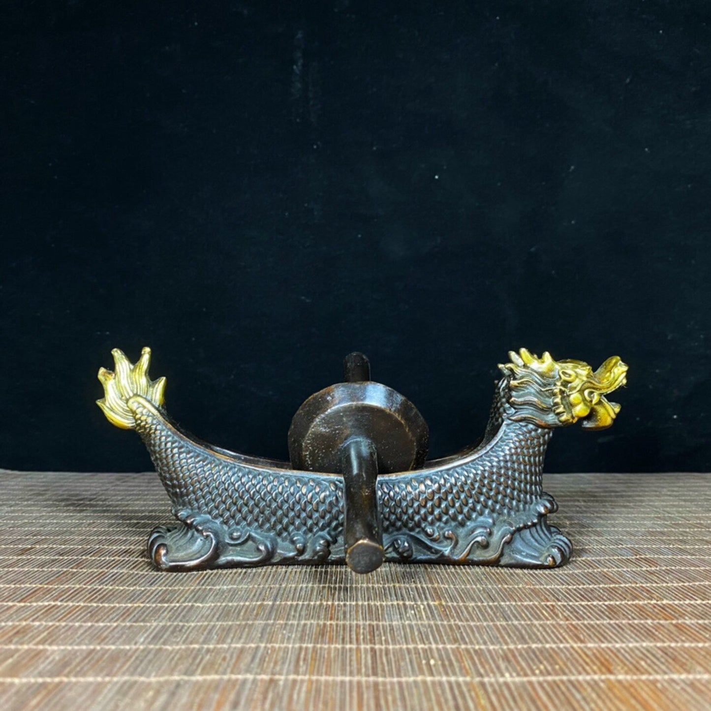 Chinese Antique Pure Copper Little Dragon Boat Medicine Twist