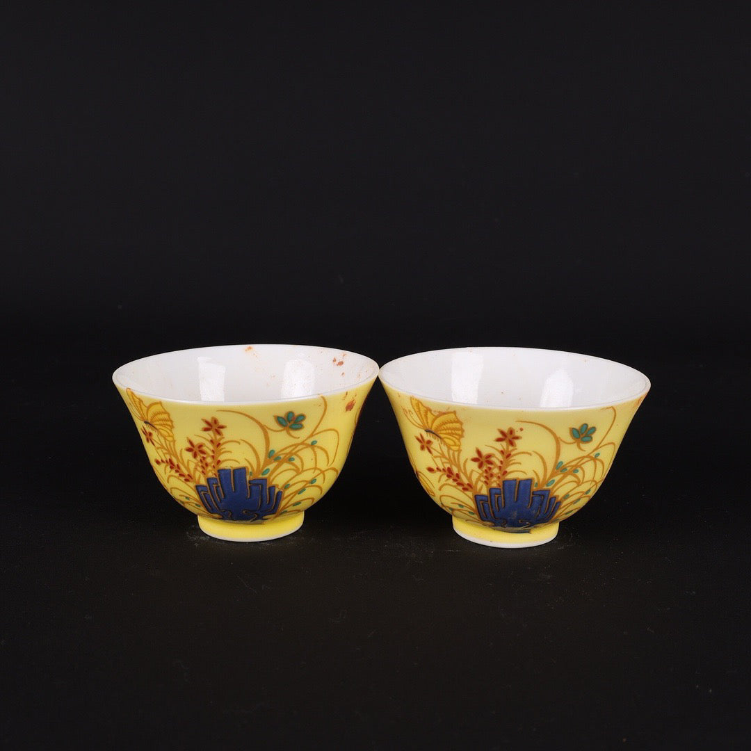 A pair of Chinese antique pink autumn cups