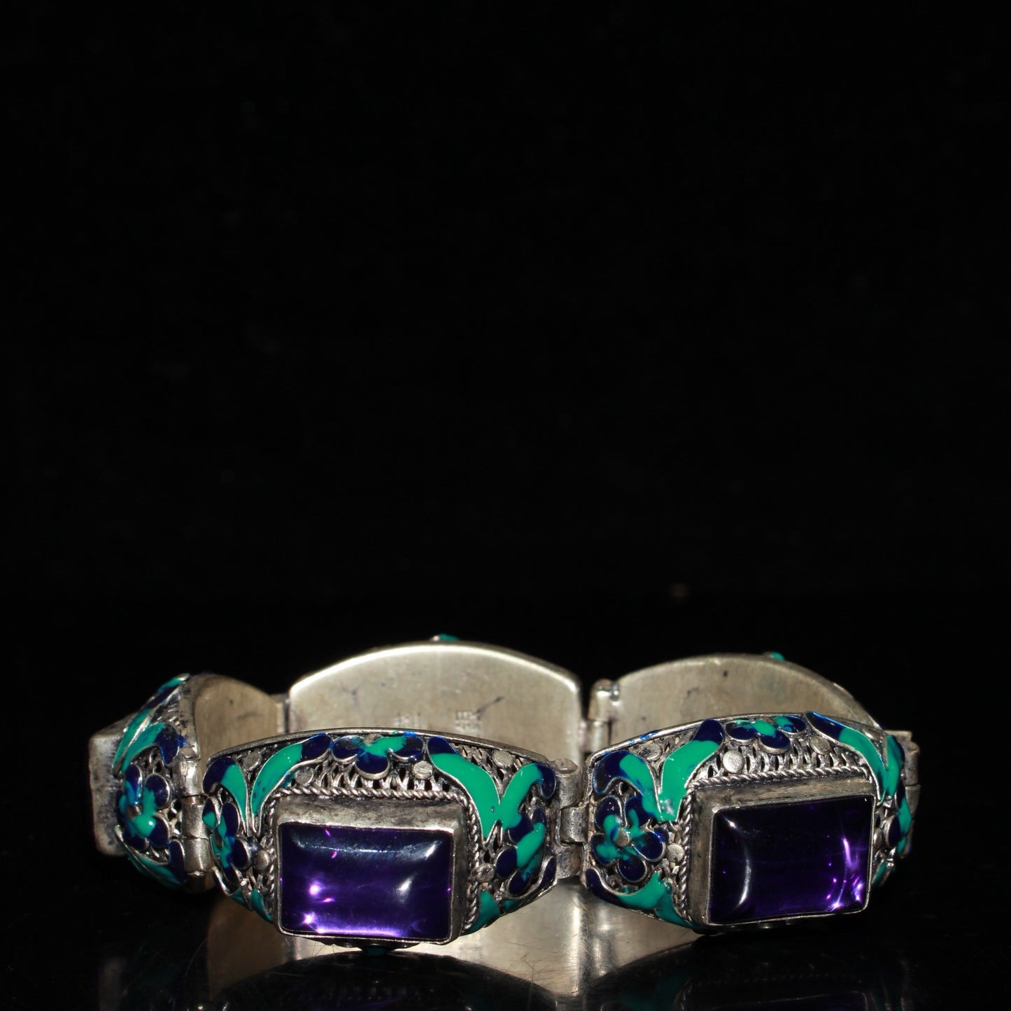 Early collection of white copper inlaid zircon gemstone cloisonn é wire bracelet