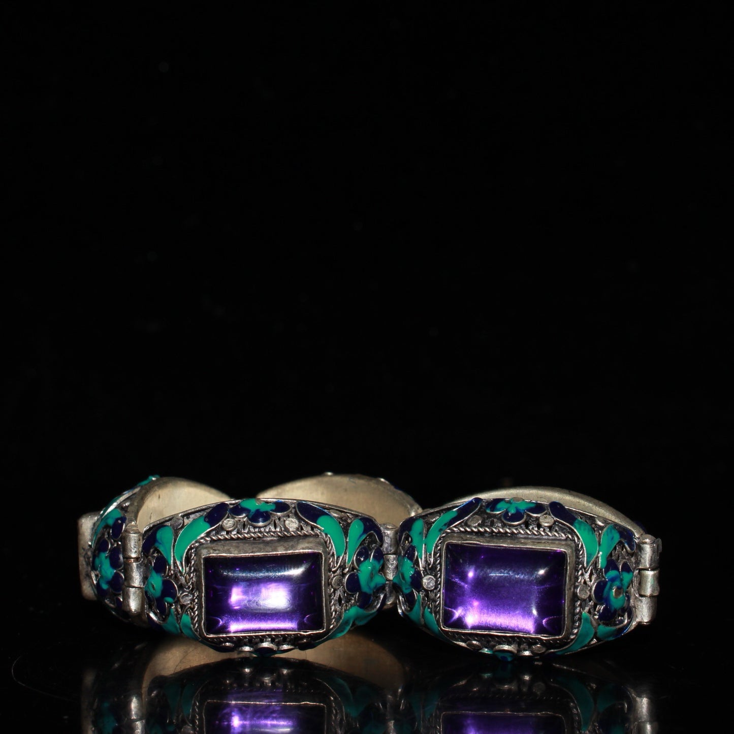 Early collection of white copper inlaid zircon gemstone cloisonn é wire bracelet