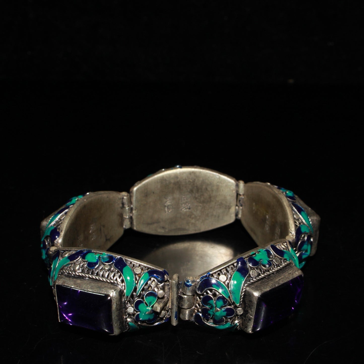 Early collection of white copper inlaid zircon gemstone cloisonn é wire bracelet