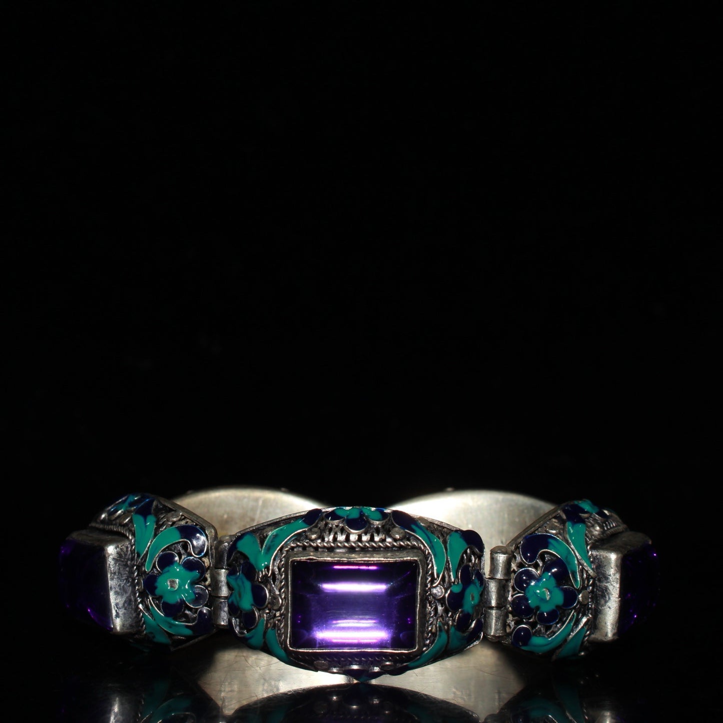 Early collection of white copper inlaid zircon gemstone cloisonn é wire bracelet