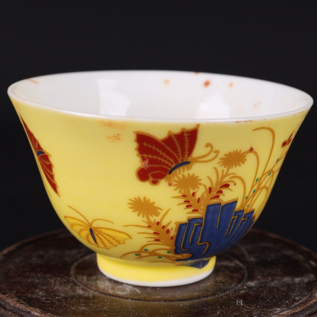 A pair of Chinese antique pink autumn cups