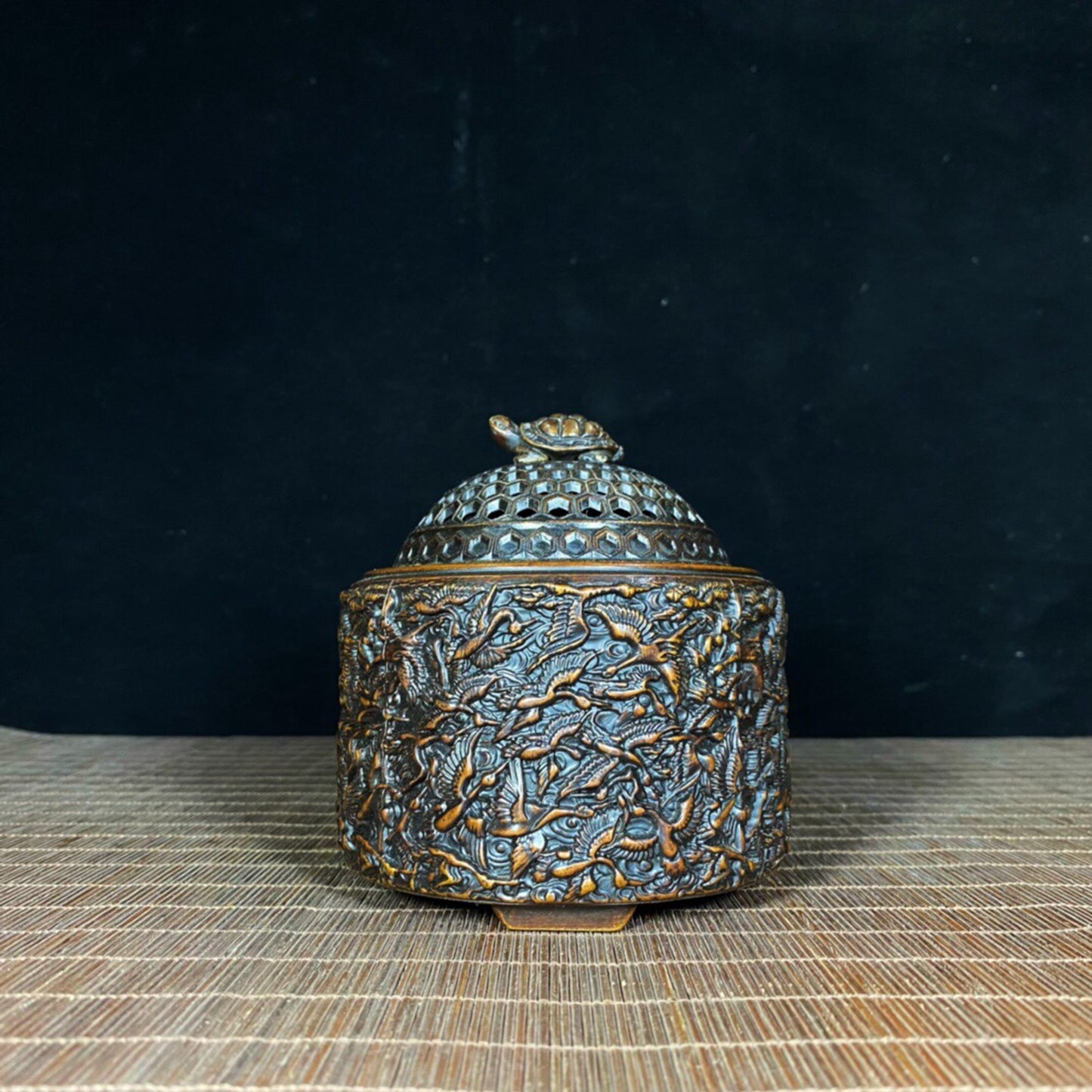 Chinese Antique Pure Copper Relief Turtle Thousand Crane Stove