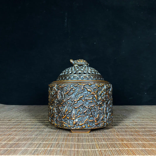 Chinese Antique Pure Copper Relief Turtle Thousand Crane Stove