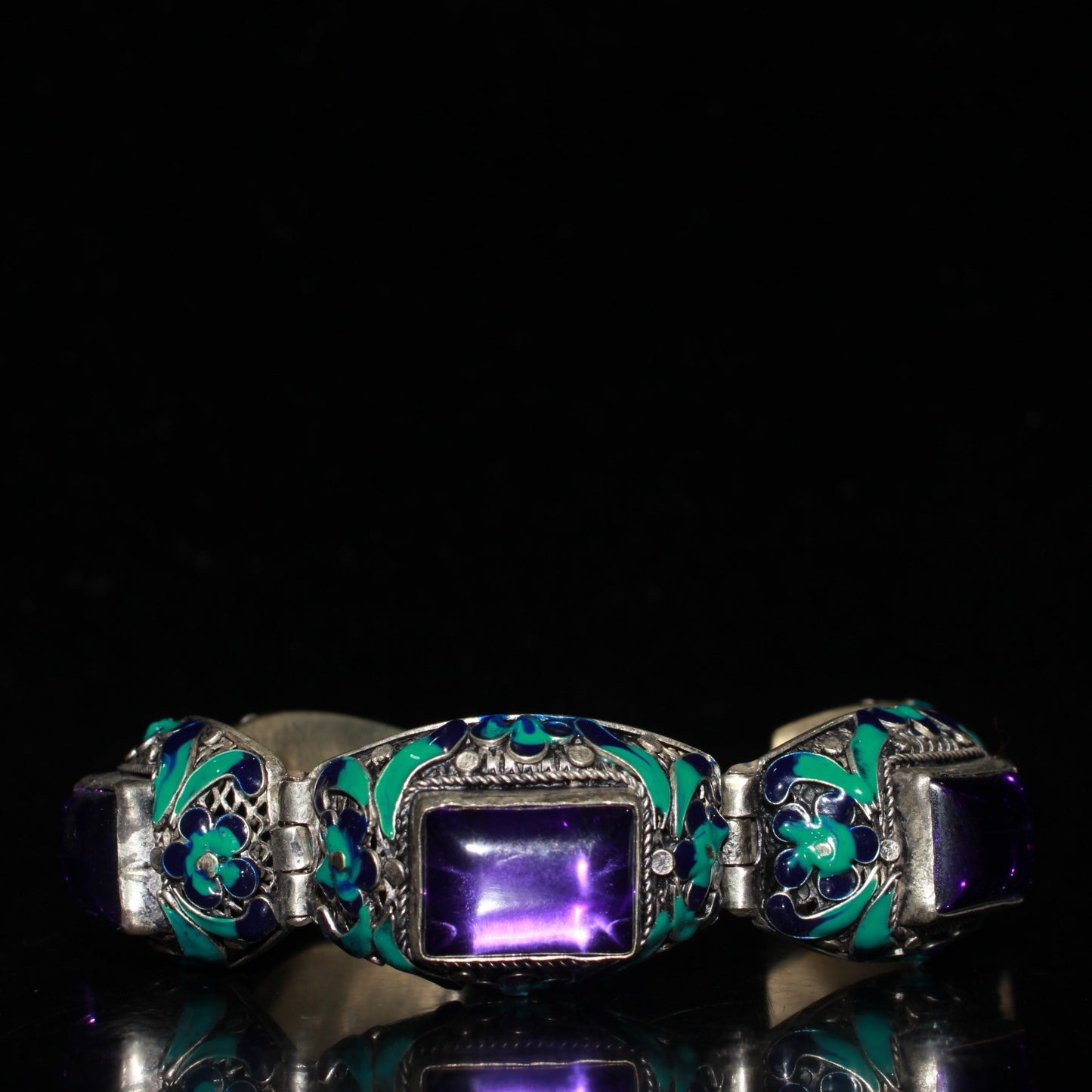 Early collection of white copper inlaid zircon gemstone cloisonn é wire bracelet