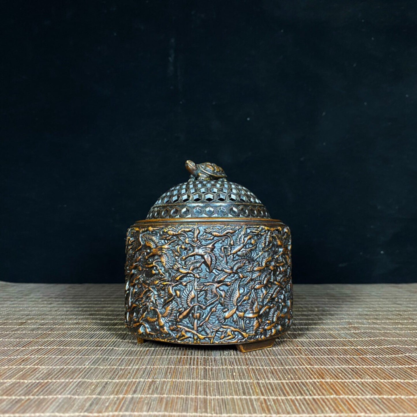 Chinese Antique Pure Copper Relief Turtle Thousand Crane Stove