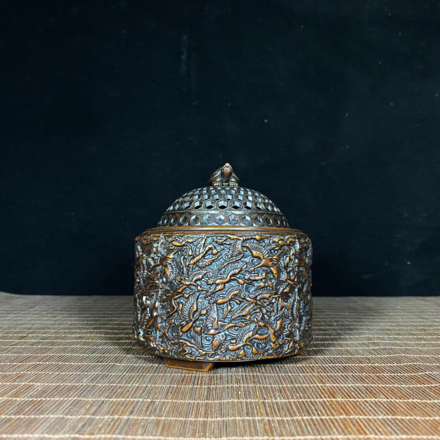 Chinese Antique Pure Copper Relief Turtle Thousand Crane Stove