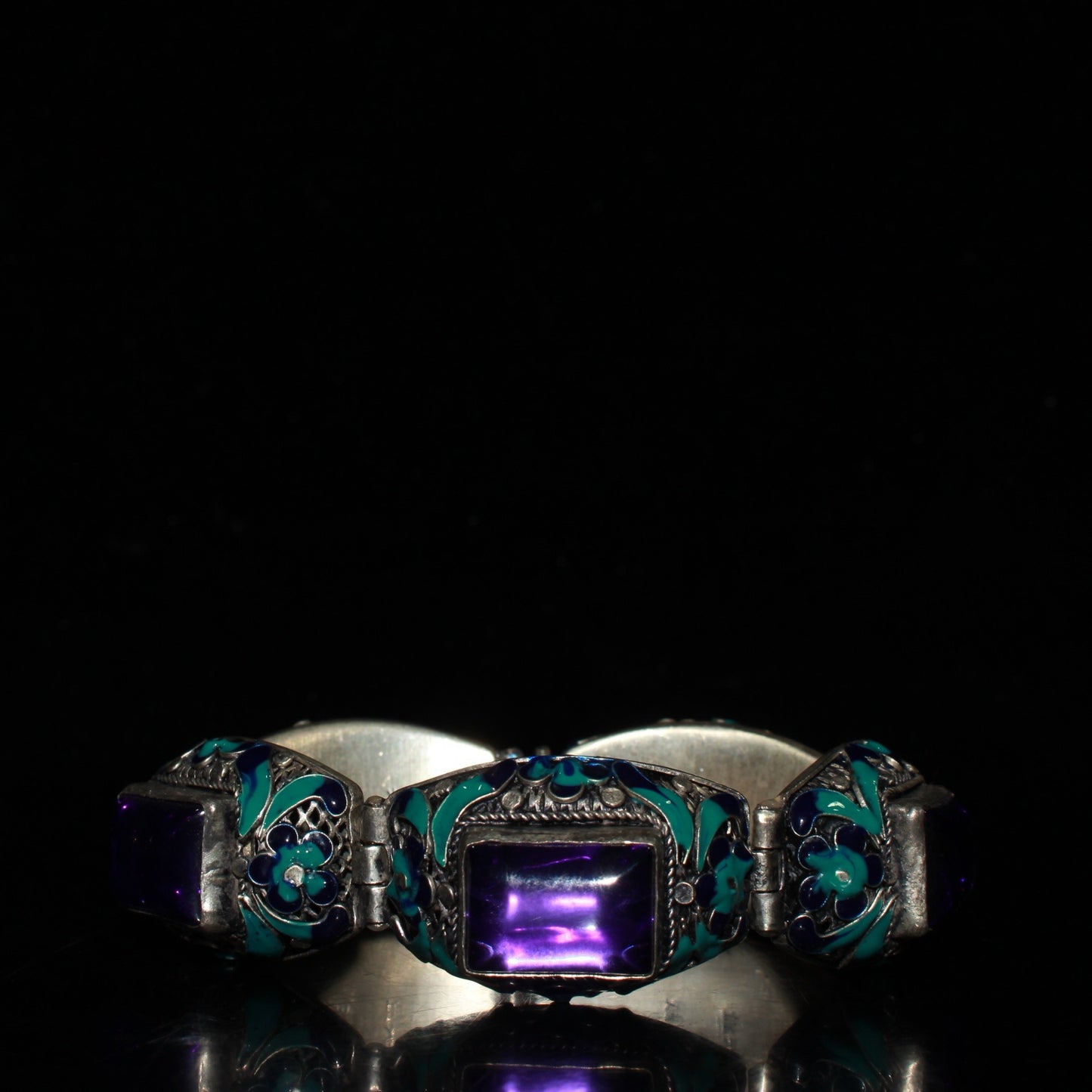 Early collection of white copper inlaid zircon gemstone cloisonn é wire bracelet