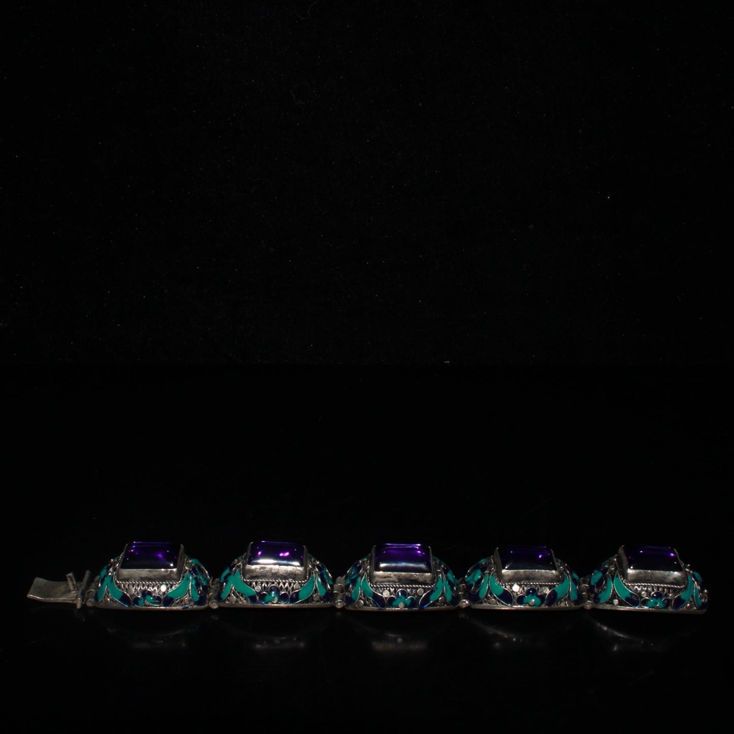Early collection of white copper inlaid zircon gemstone cloisonn é wire bracelet