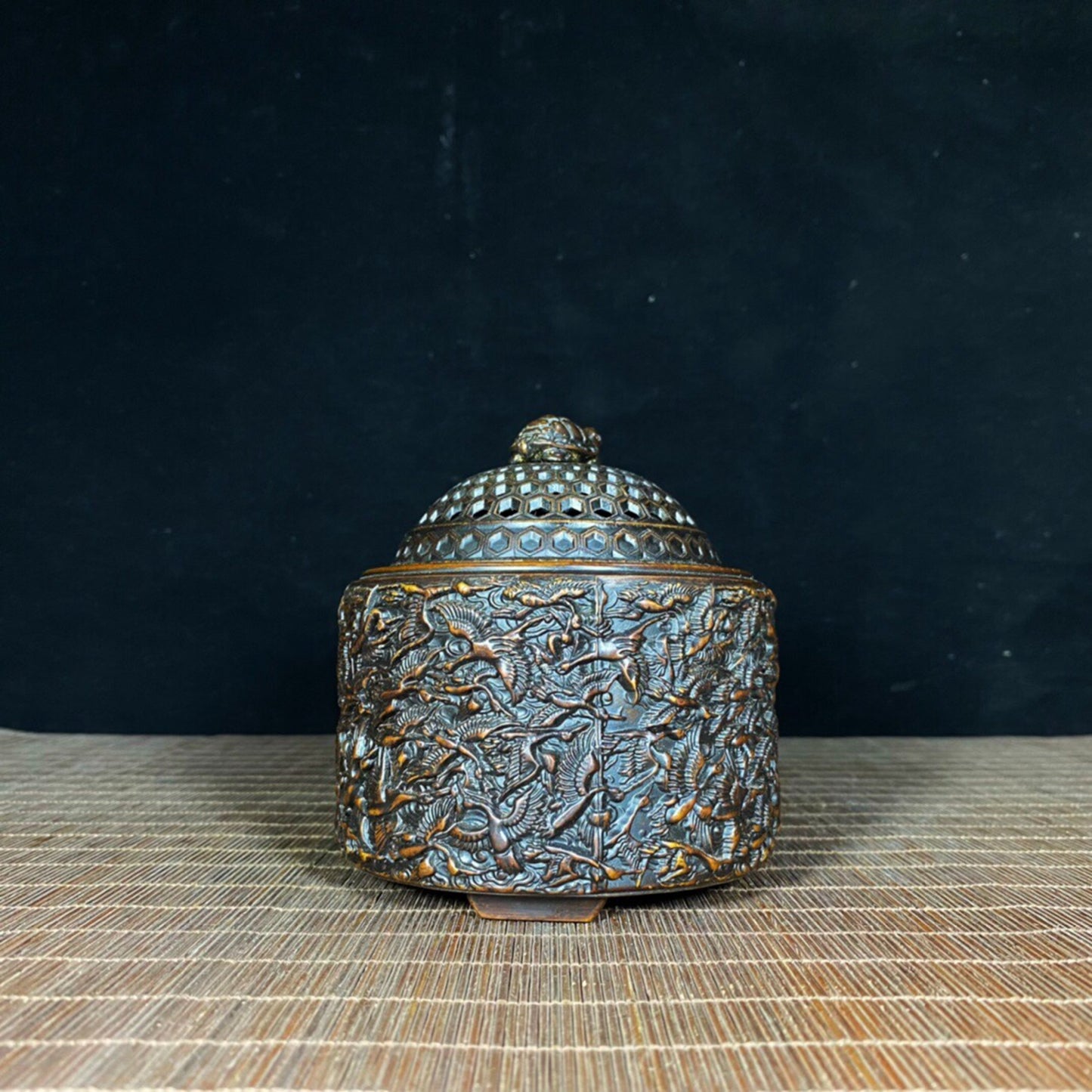 Chinese Antique Pure Copper Relief Turtle Thousand Crane Stove
