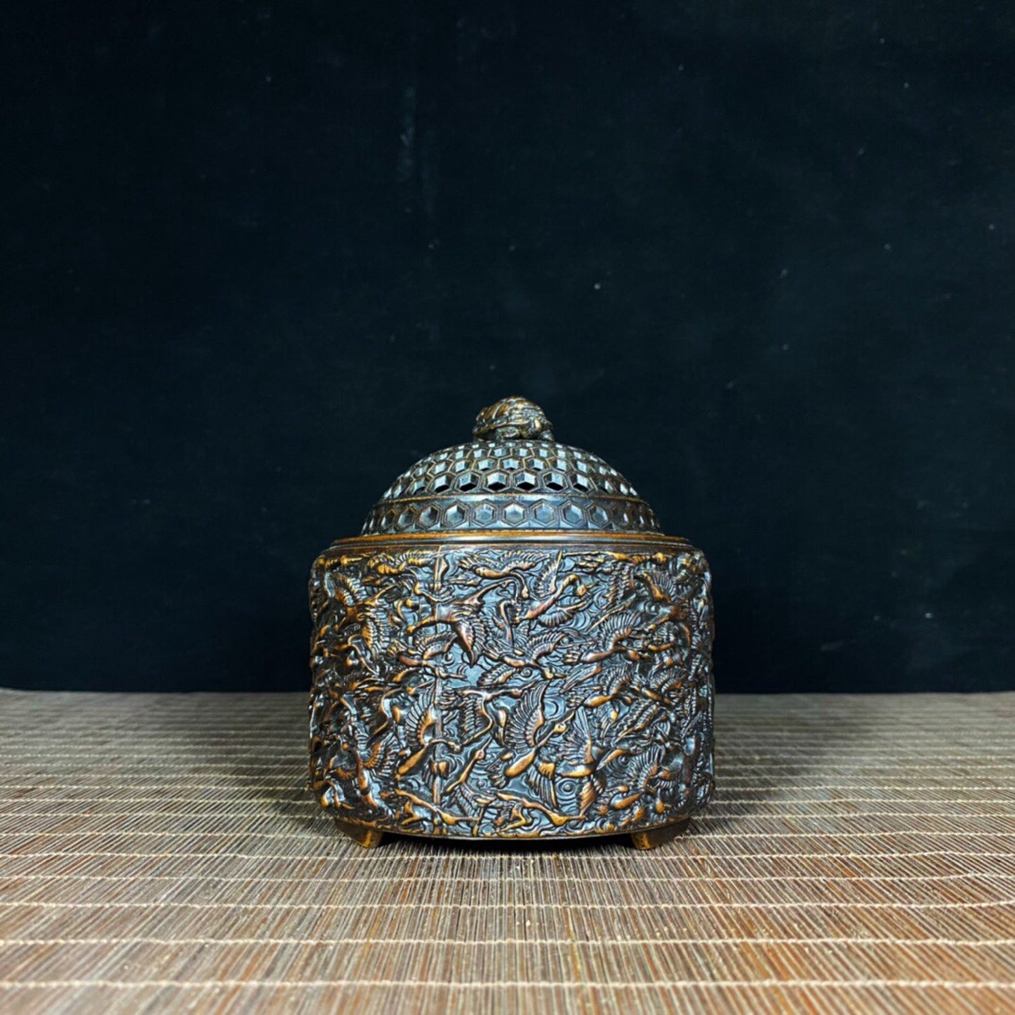 Chinese Antique Pure Copper Relief Turtle Thousand Crane Stove