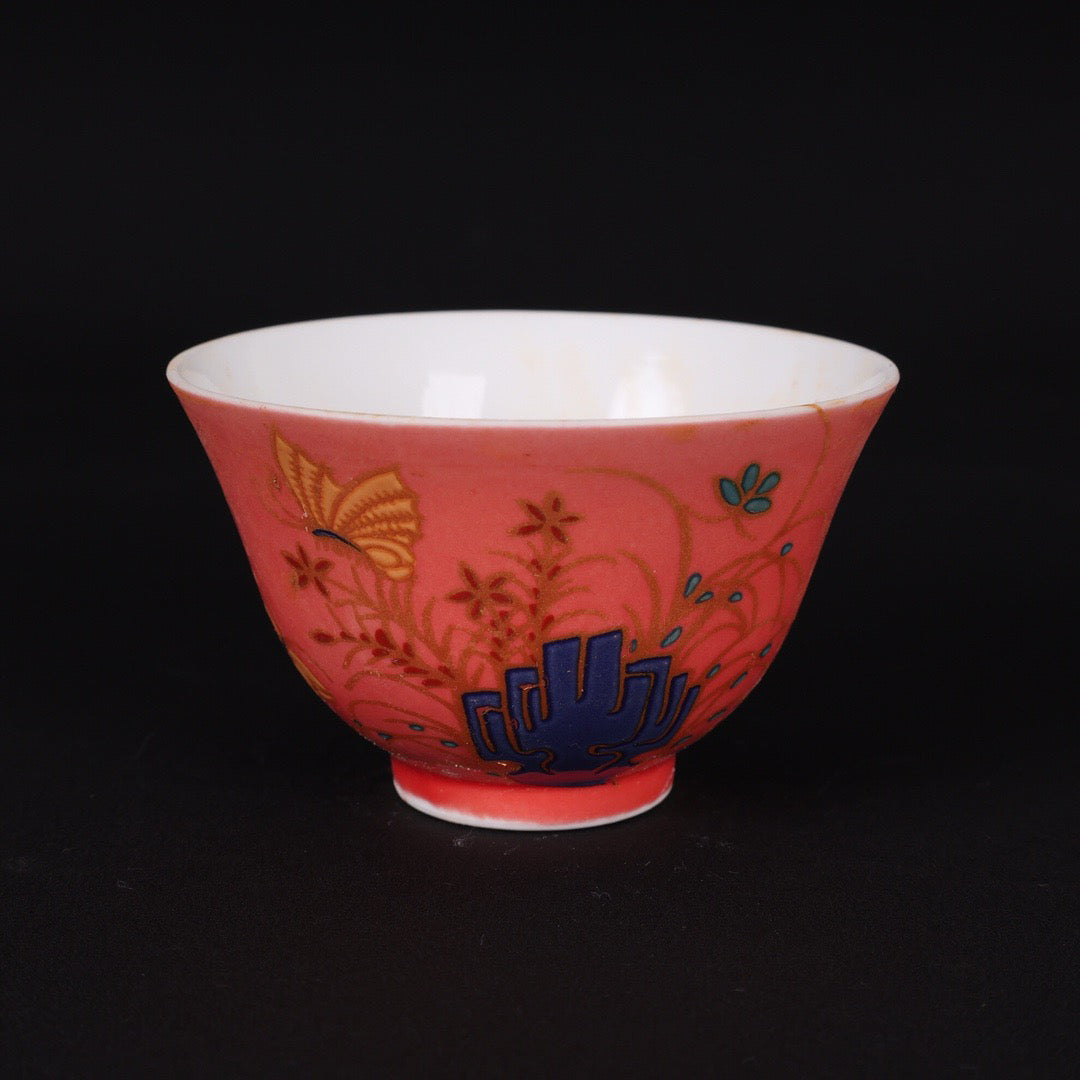 A pair of Chinese antique pink autumn cups