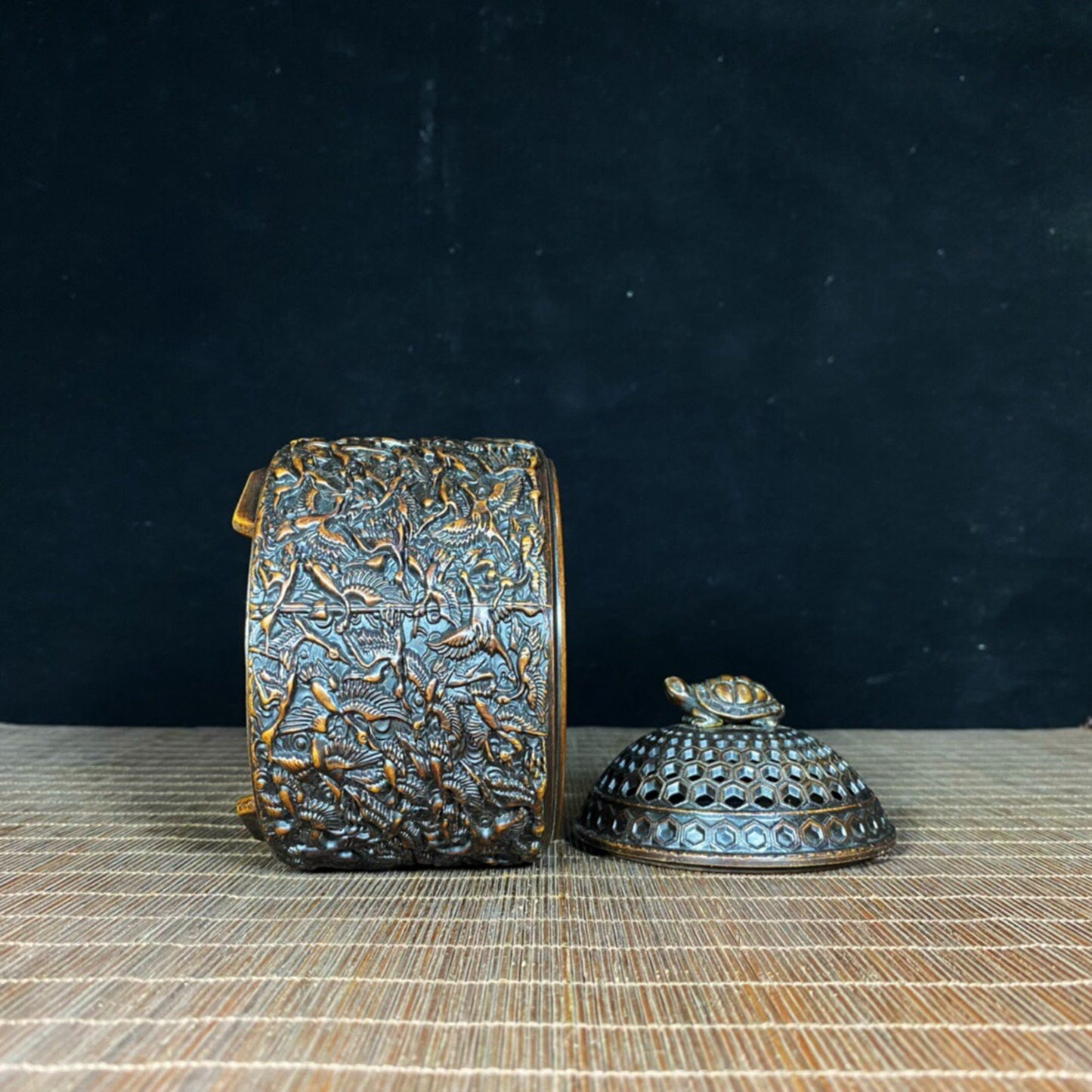 Chinese Antique Pure Copper Relief Turtle Thousand Crane Stove