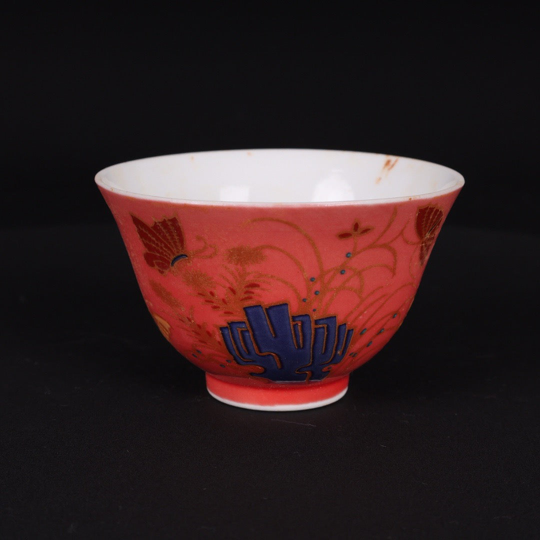 A pair of Chinese antique pink autumn cups