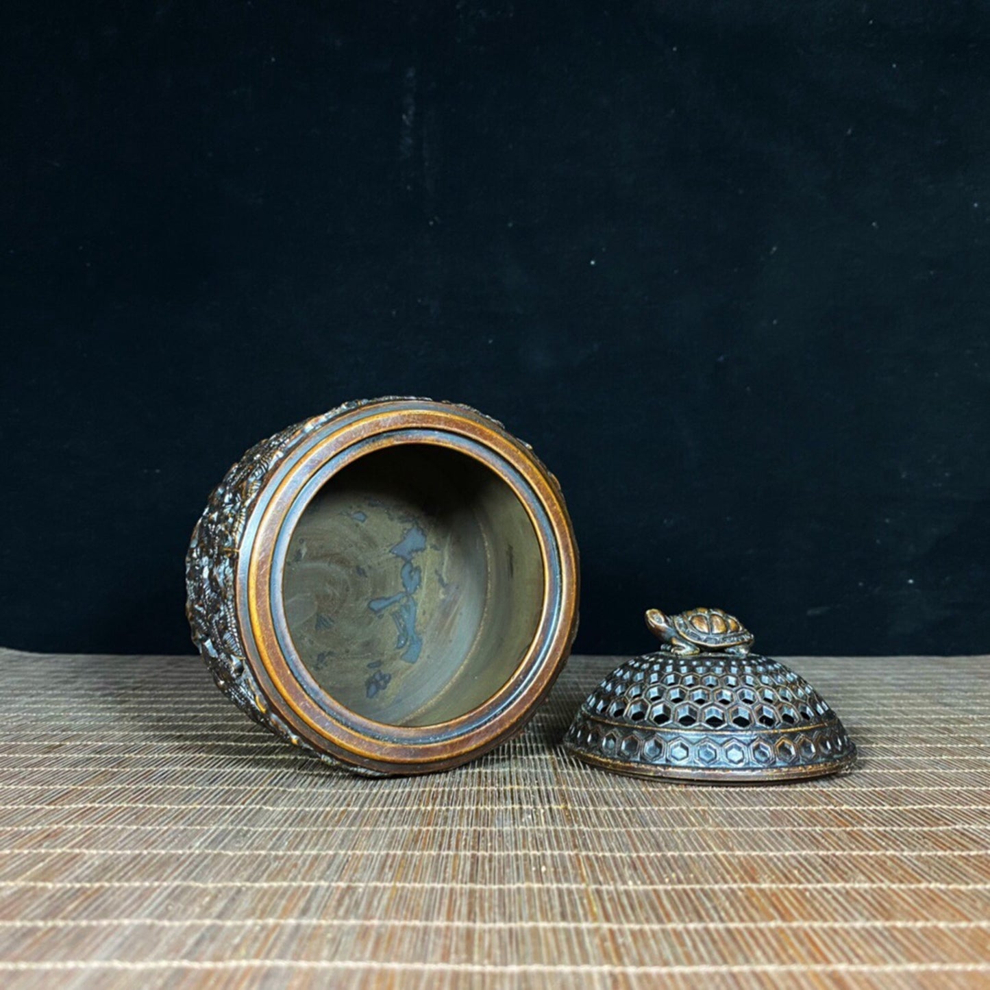 Chinese Antique Pure Copper Relief Turtle Thousand Crane Stove