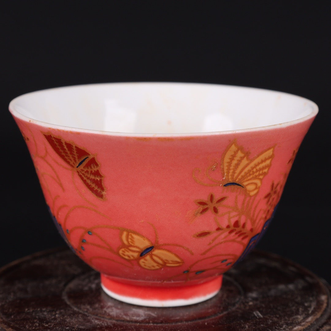 A pair of Chinese antique pink autumn cups