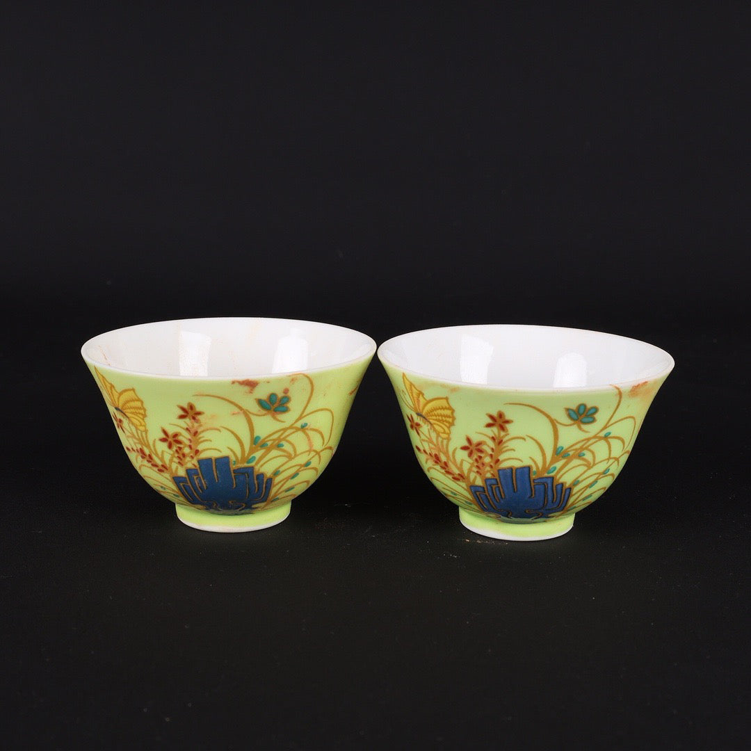 A pair of Chinese antique pink autumn cups